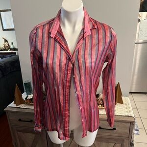 Royal silk pink striped button down top